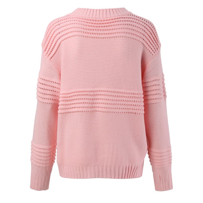 Womens Solid Color Long Sleeve Pullover Sweater