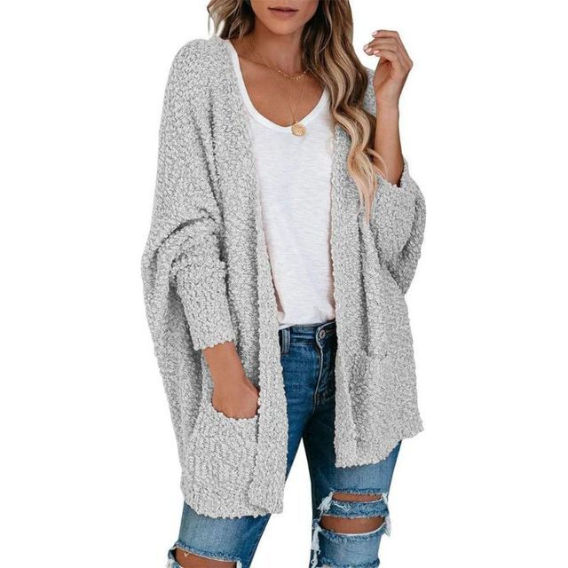 Women Batwing Sleeve Solid Color Knit Cardigan