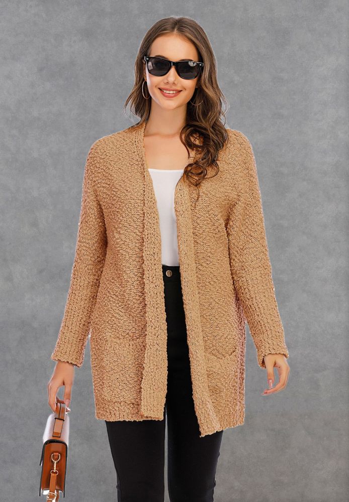 Women Batwing Sleeve Solid Color Knit Cardigan