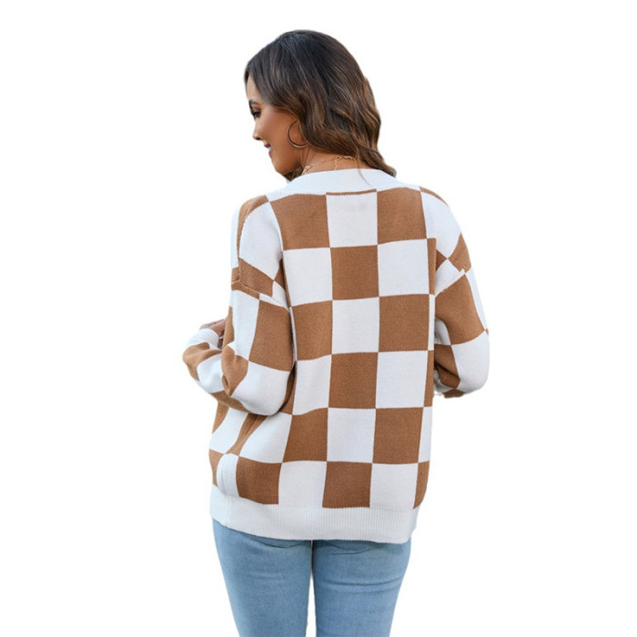 Women's New Checkered Knitted Cardigan