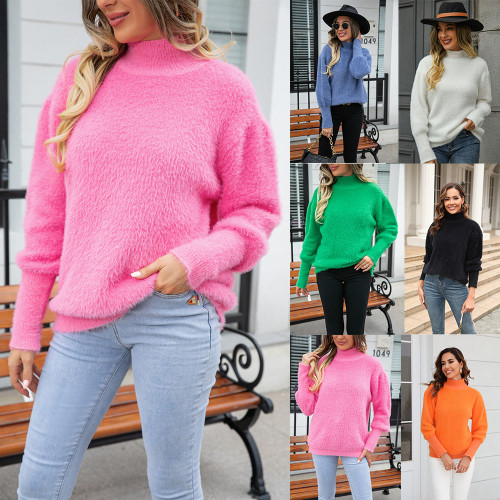 Women's Solid Color Knitted Loose Fashionable Casual Elegant Long Sleeve Pullover Sweater