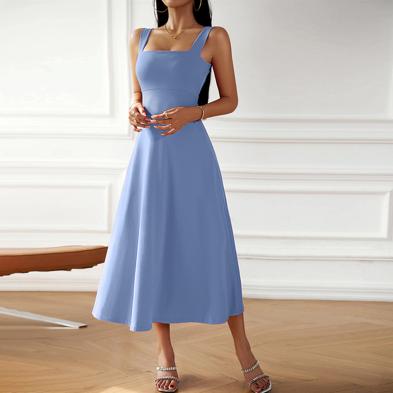 Women's Fashionable and Elegant Solid Color Slip Dress