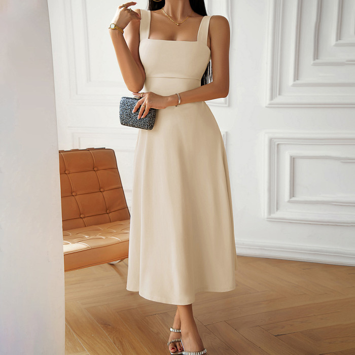 Women's Fashionable and Elegant Solid Color Slip Dress