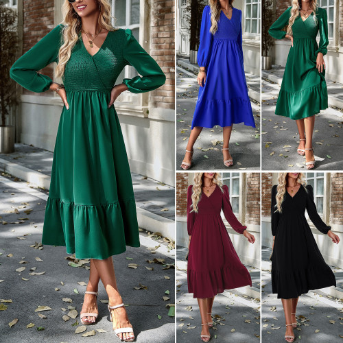 Women's V Neck Solid Color Dress