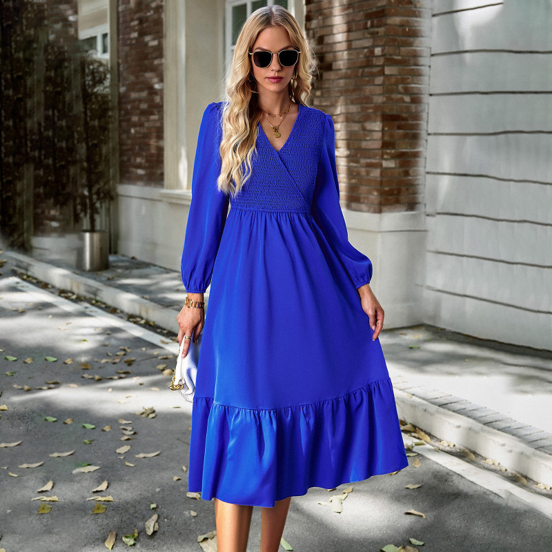 Women's V Neck Solid Color Dress