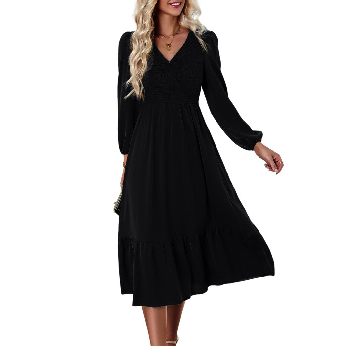 Women's V Neck Solid Color Dress