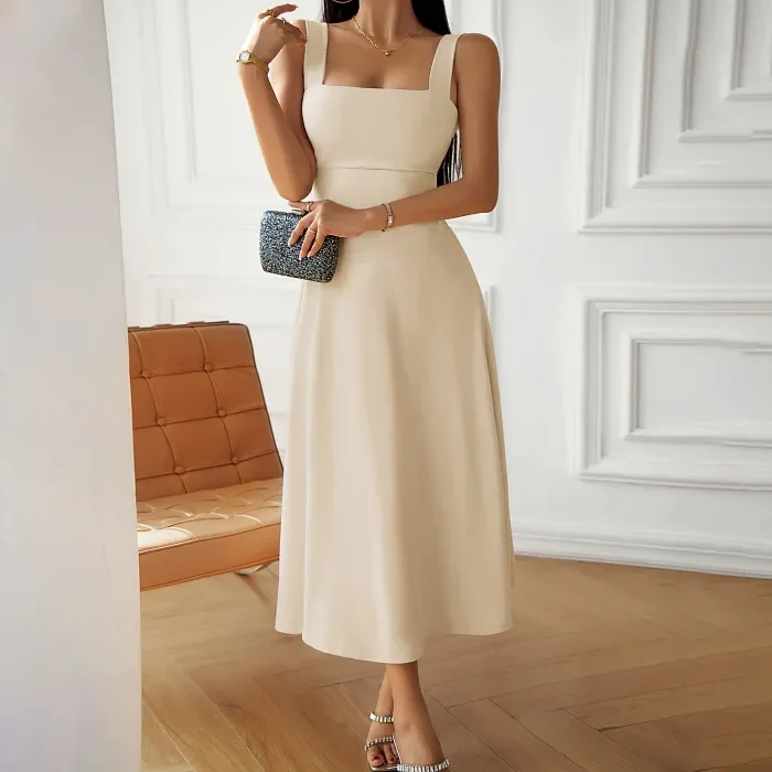 Women's Fashionable and Elegant Solid Color Slip Dress