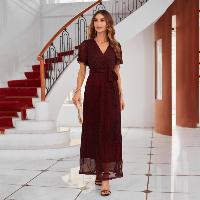 Women's Elegant V Neck Solid Color Dress