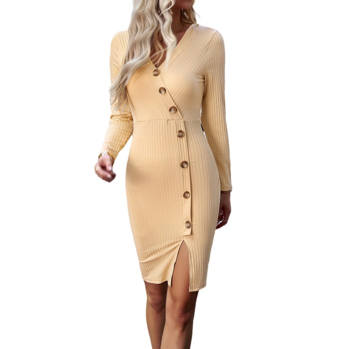Fashionable Women's Long Sleeve Knitted Sweater Dress