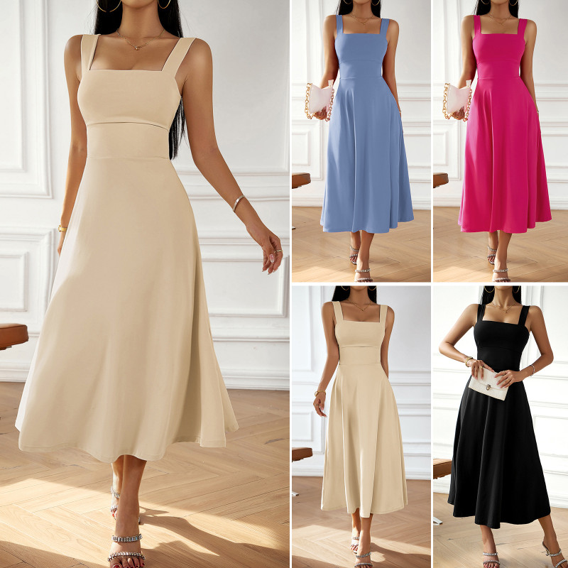 Women's Fashionable and Elegant Solid Color Slip Dress