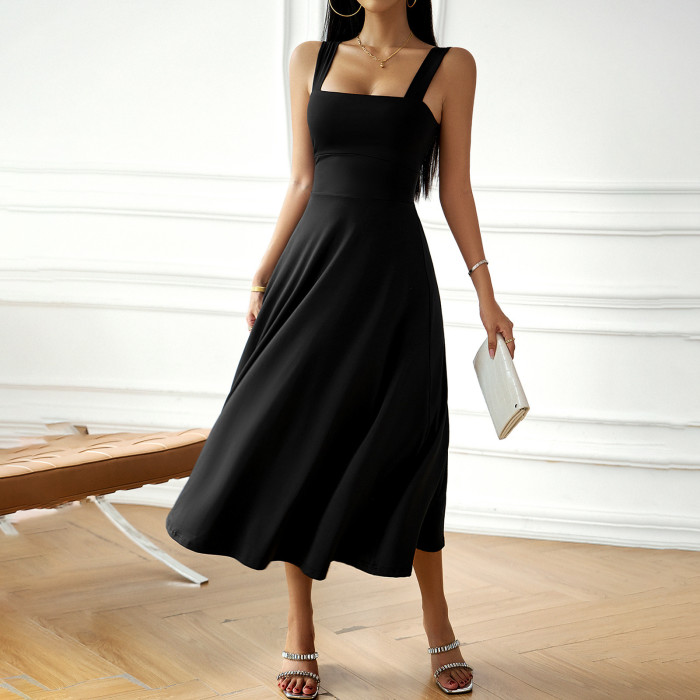 Women's Fashionable and Elegant Solid Color Slip Dress
