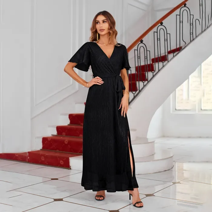 Women's Elegant V Neck Solid Color Dress