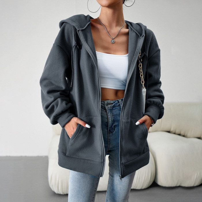 Women's Loose Casual Solid Color Hooded Coat