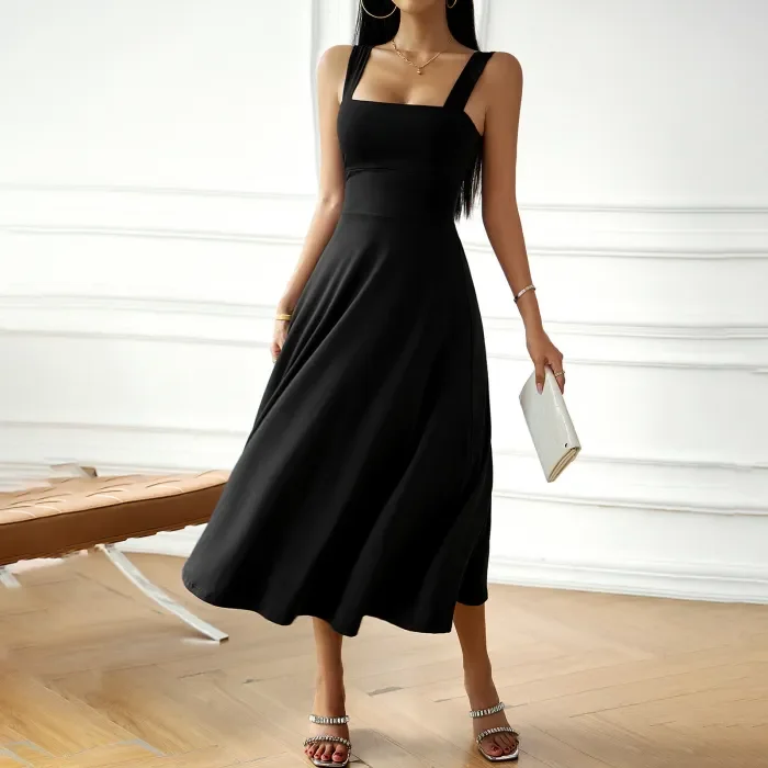 Women's Fashionable and Elegant Solid Color Slip Dress