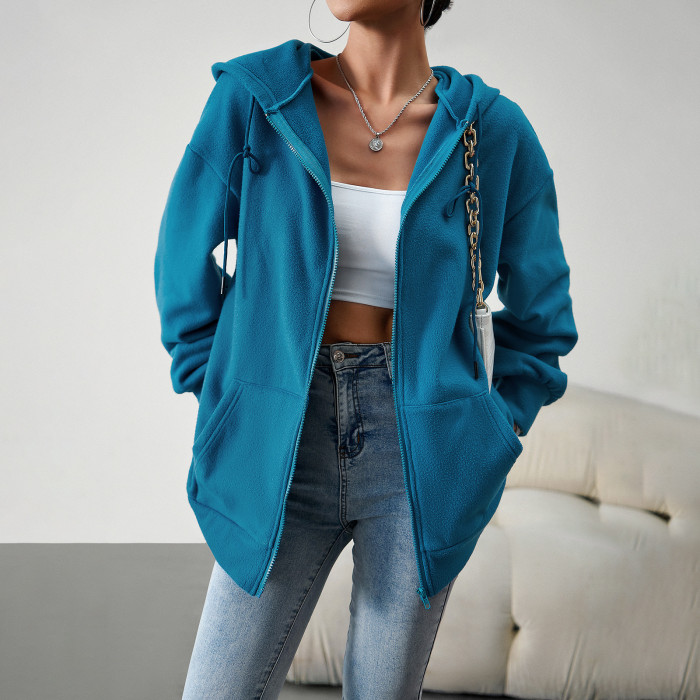Women's Loose Casual Solid Color Hooded Coat