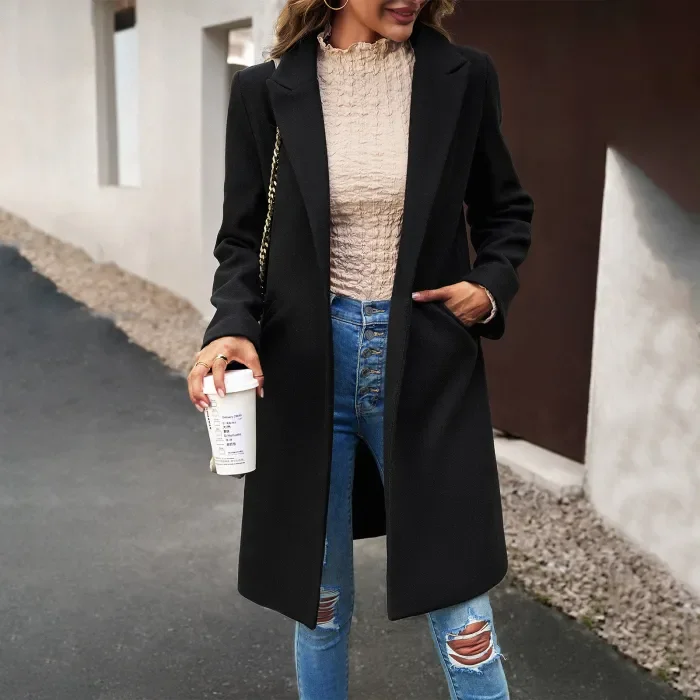 Autumn and Winter Fashion Mid-length Solid Color Woolen Coat