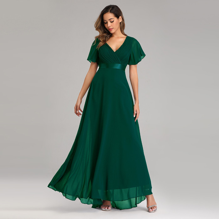 Handmade Women's V-Neck Stretch Chiffon Plus Size Evening Gown