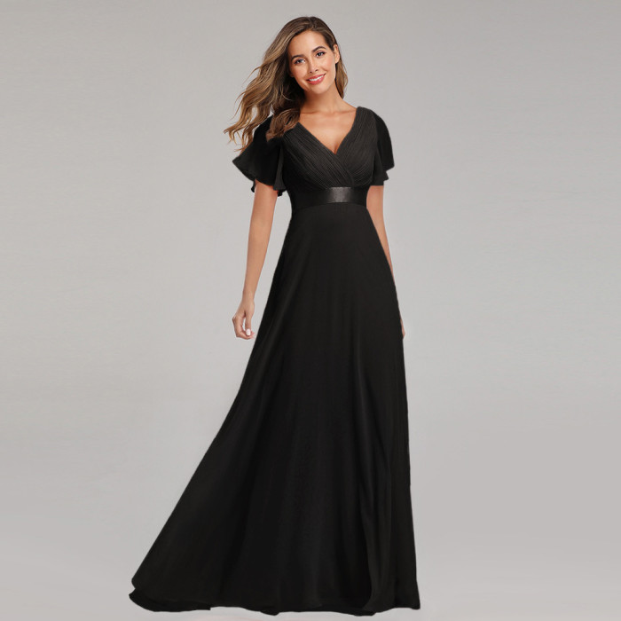 Handmade Women's V-Neck Stretch Chiffon Plus Size Evening Gown