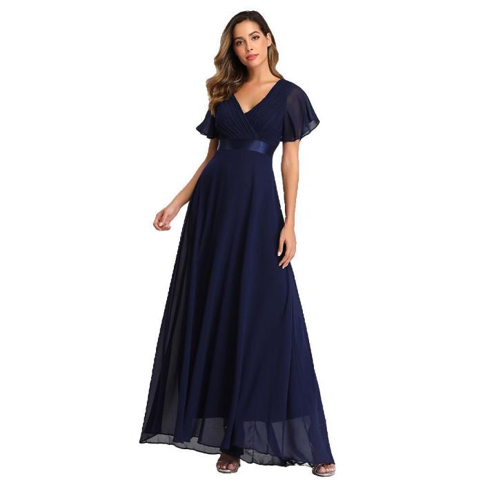 Handmade Women's V-Neck Stretch Chiffon Plus Size Evening Gown