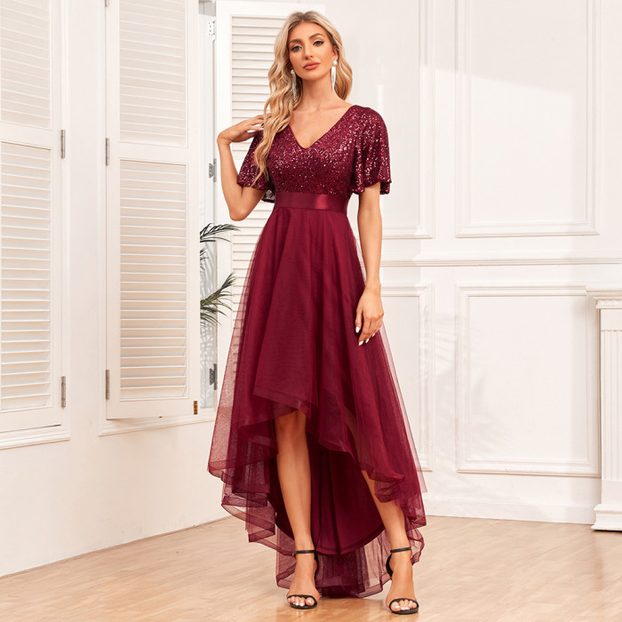 Elegant V-neck Solid Color Evening Gown