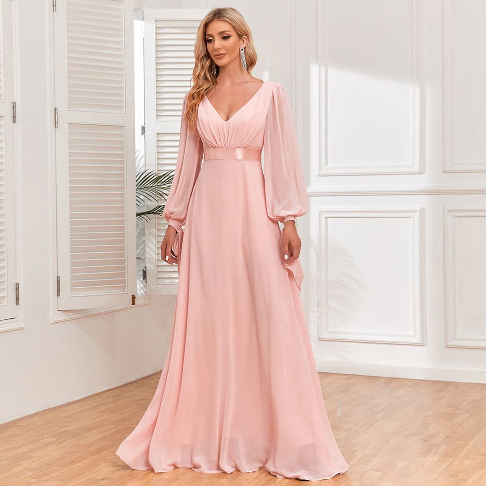 Gorgeous Halter V Neck Ombre Pink Chiffon Sequin Beaded Long Party Dress Prom Gown SP307 main image 0