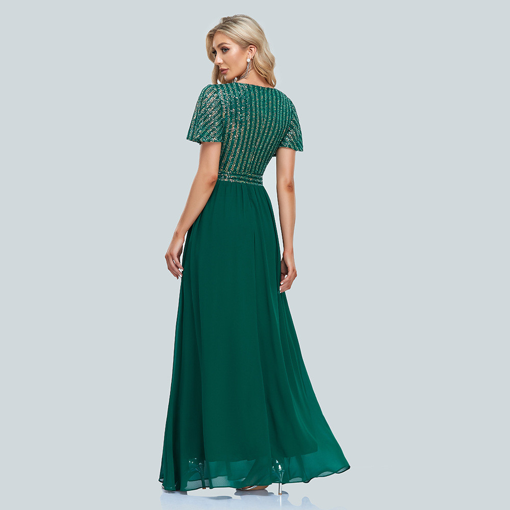 Long Chiffon Dress with V Neck & Pleated Upper Bodice Orchid Plus Size