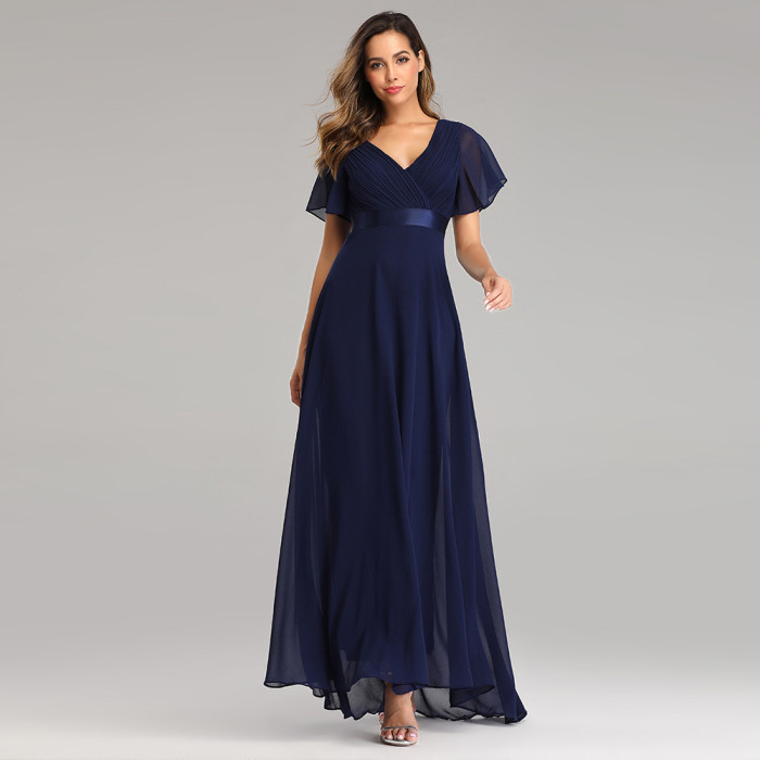 Handmade Women's V-Neck Stretch Chiffon Plus Size Evening Gown