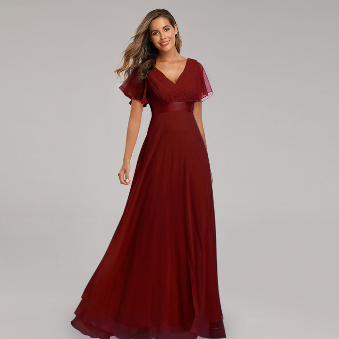 Handmade Women's V-Neck Stretch Chiffon Plus Size Evening Gown