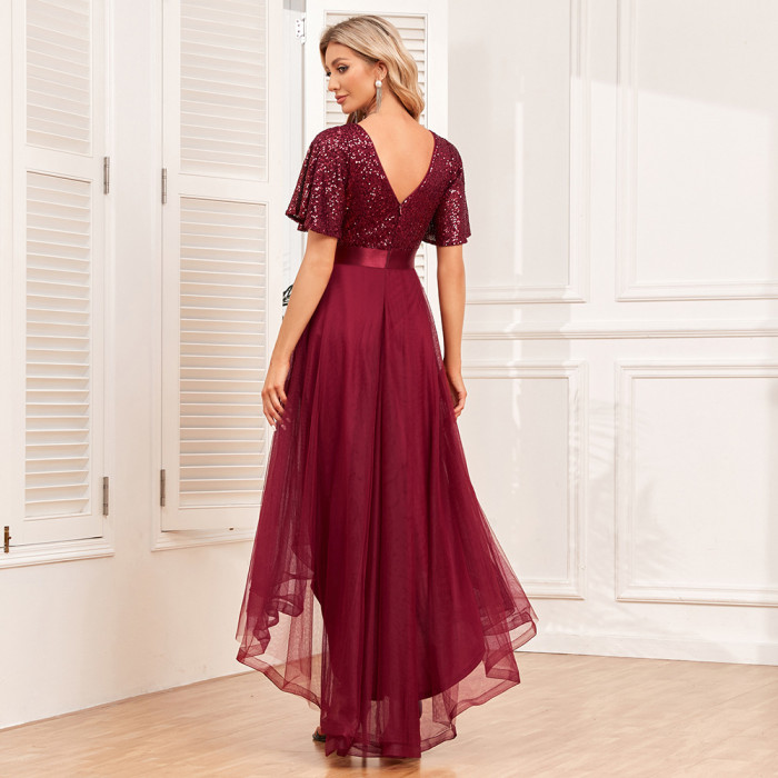 Elegant V-neck Solid Color Evening Gown