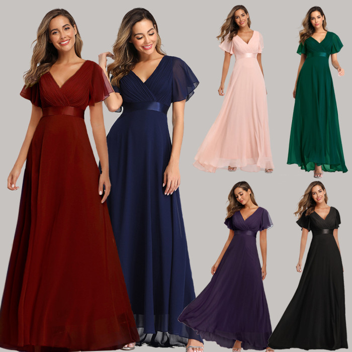 Handmade Women's V-Neck Stretch Chiffon Plus Size Evening Gown