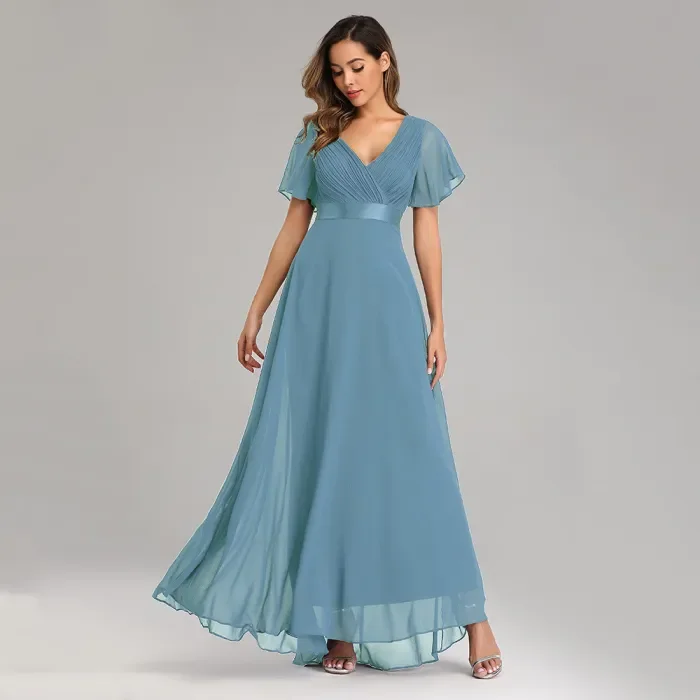 Handmade Women's V-Neck Stretch Chiffon Plus Size Evening Gown