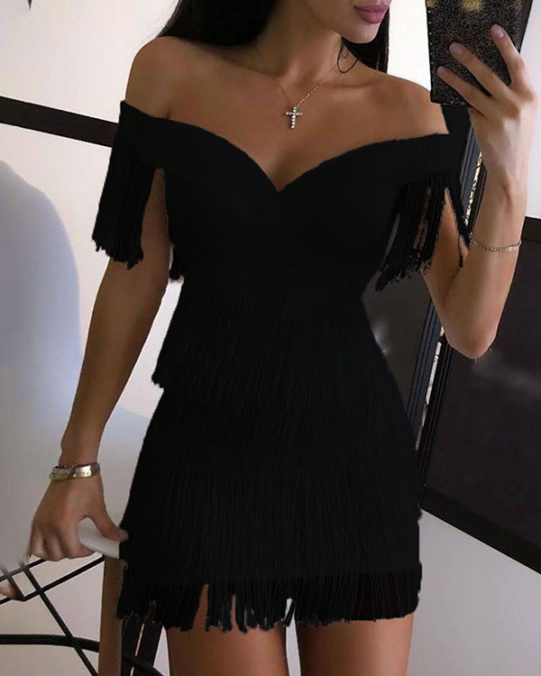 One-Shoulder Fringed Slim Fit Gown Dress