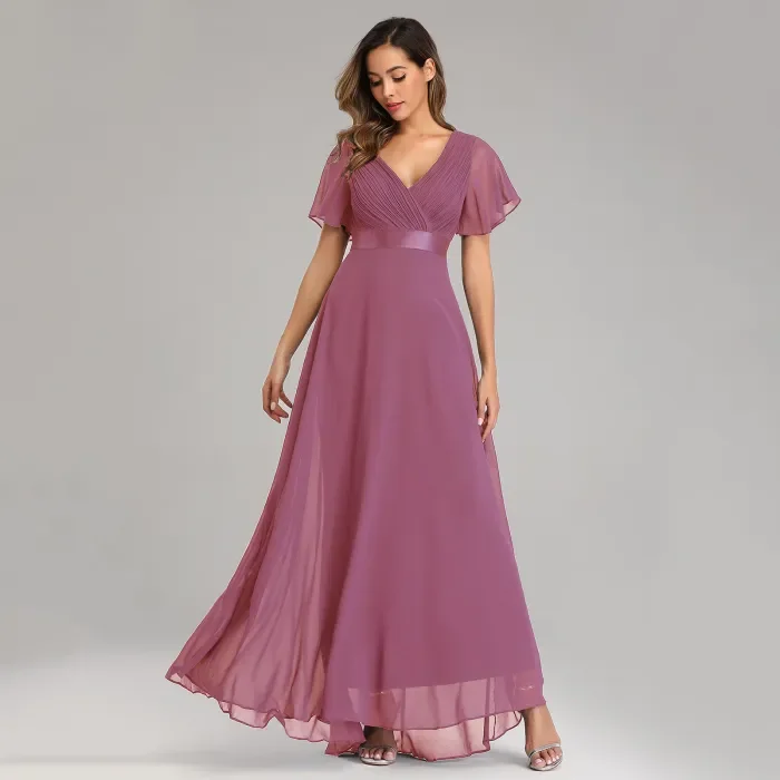 V neck Chiffon Long Dresses with Straps Grape Plus Size