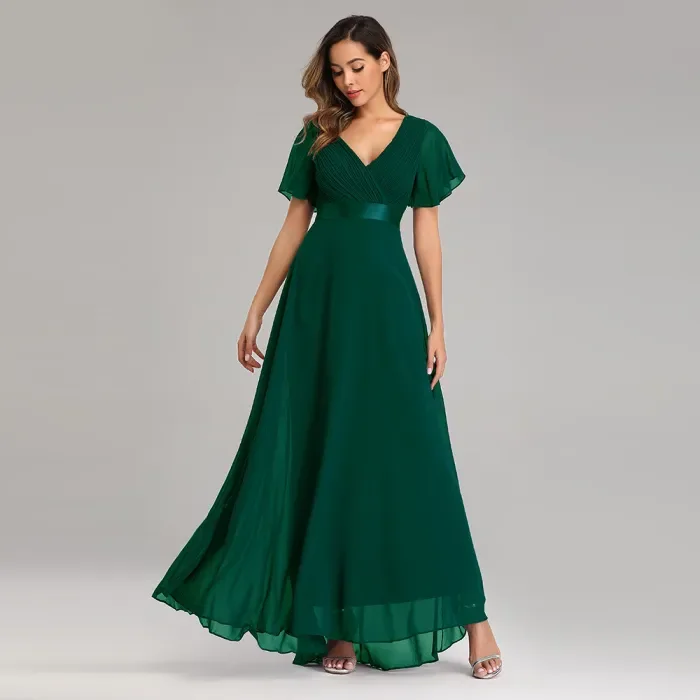 Handmade Women's V-Neck Stretch Chiffon Plus Size Evening Gown