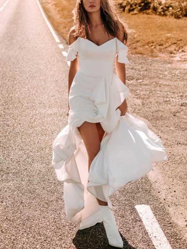 White Sling Ruffled Ball Gown