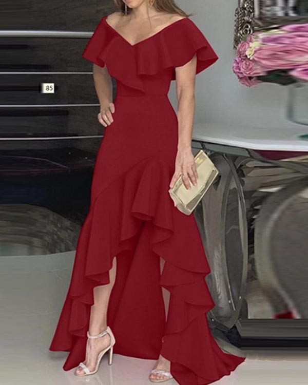 Temperament V-neck Irregular Elegant Dress