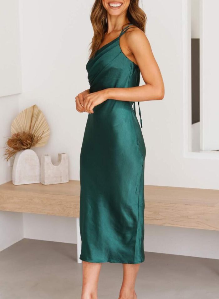 Women's Dresses Satin Open-back One Shoulder Midi Dress