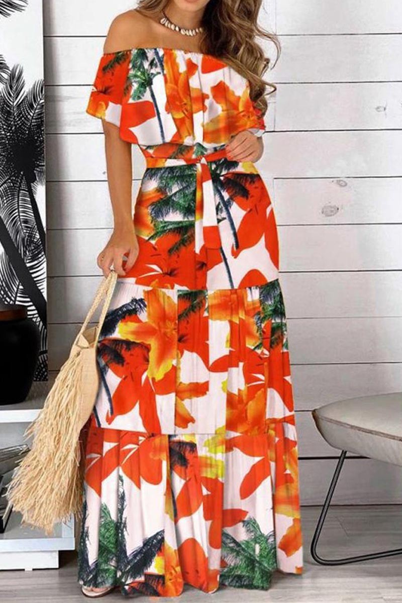 Printed Off Shoulder Maxi Dress