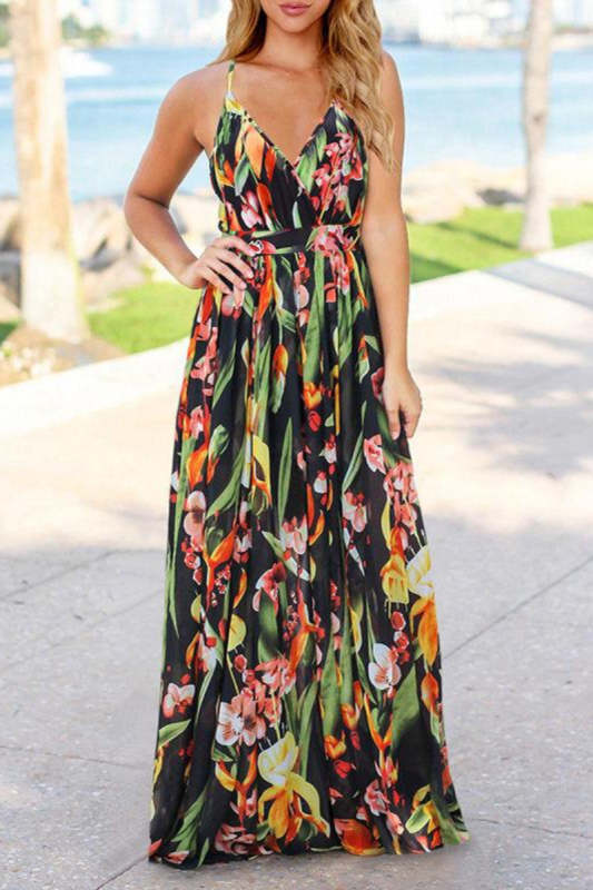 V Neck Women Bohemian Maxi Dress