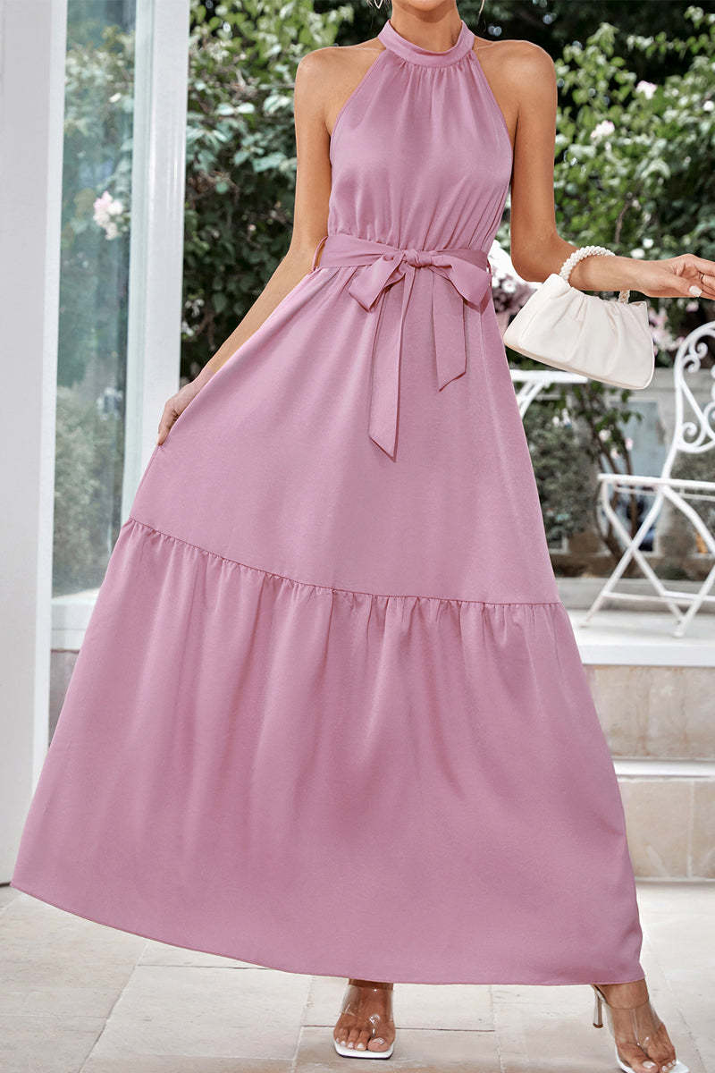 Fashion Halter Lace-up High Split Maxi Dress