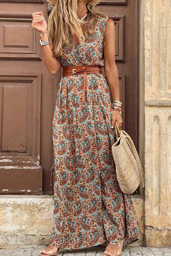 Boho Style Sleeveless Print Maxi Dress