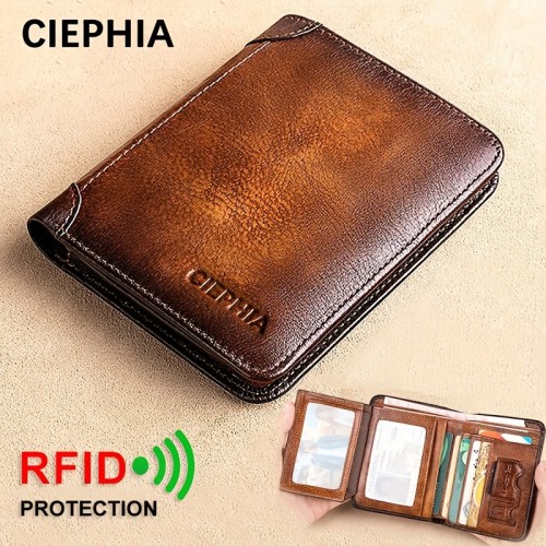 Genuine Leather Rfid Wallets For Men Vintage Thin Short Multi Function ID Credit Card Holder Money Bag Give Gifts To Men On Valentine's Day