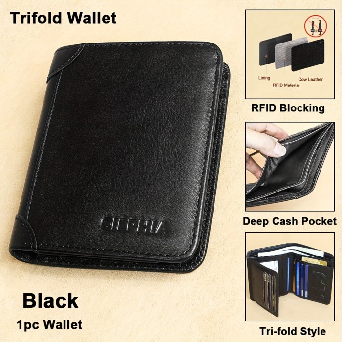 Genuine Leather Rfid Wallets For Men Vintage Thin Short Multi Function ID Credit Card Holder Money Bag Give Gifts To Men On Valentine's Day