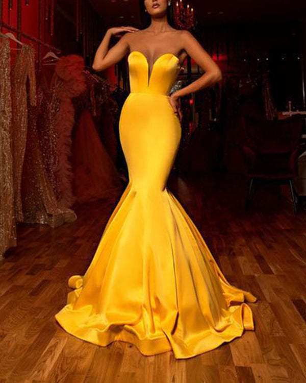 Women's Solid Color Sexy Off-the-shoulder Fishtail Dress S-XXL