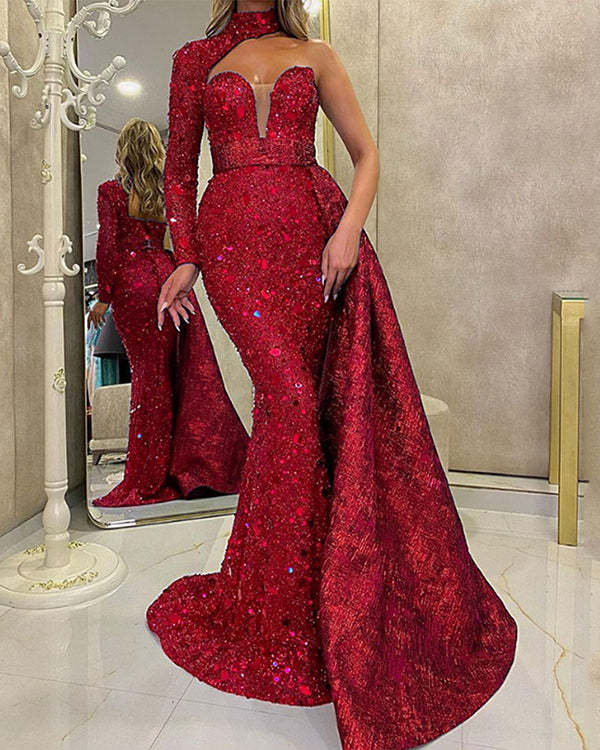 Women's Blue Fishtail Banquet Sand Gold Series Temperament Evening Dress S-3XL