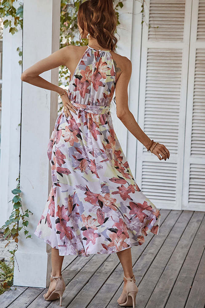 Floral Print Halter Neck Maxi Dress