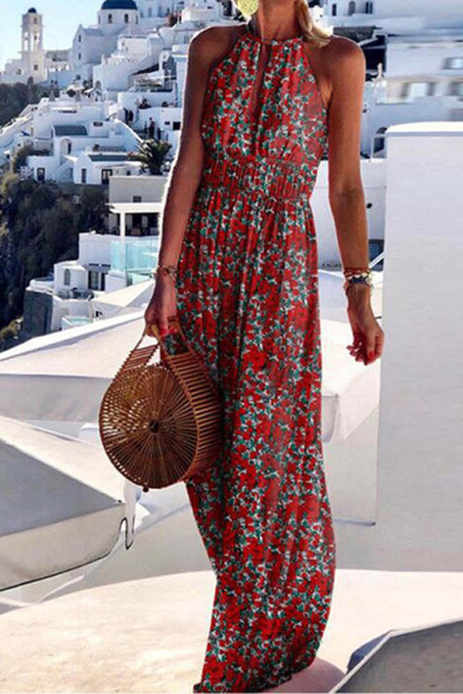 Sexy Print Halter Maxi Dress