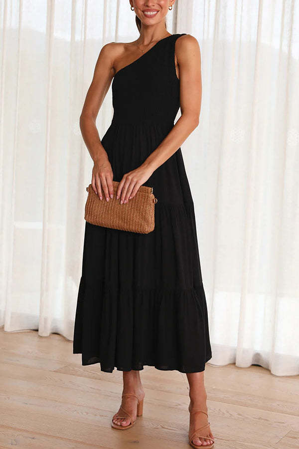 Smocked One-Shoulder Midi Dress main image 0