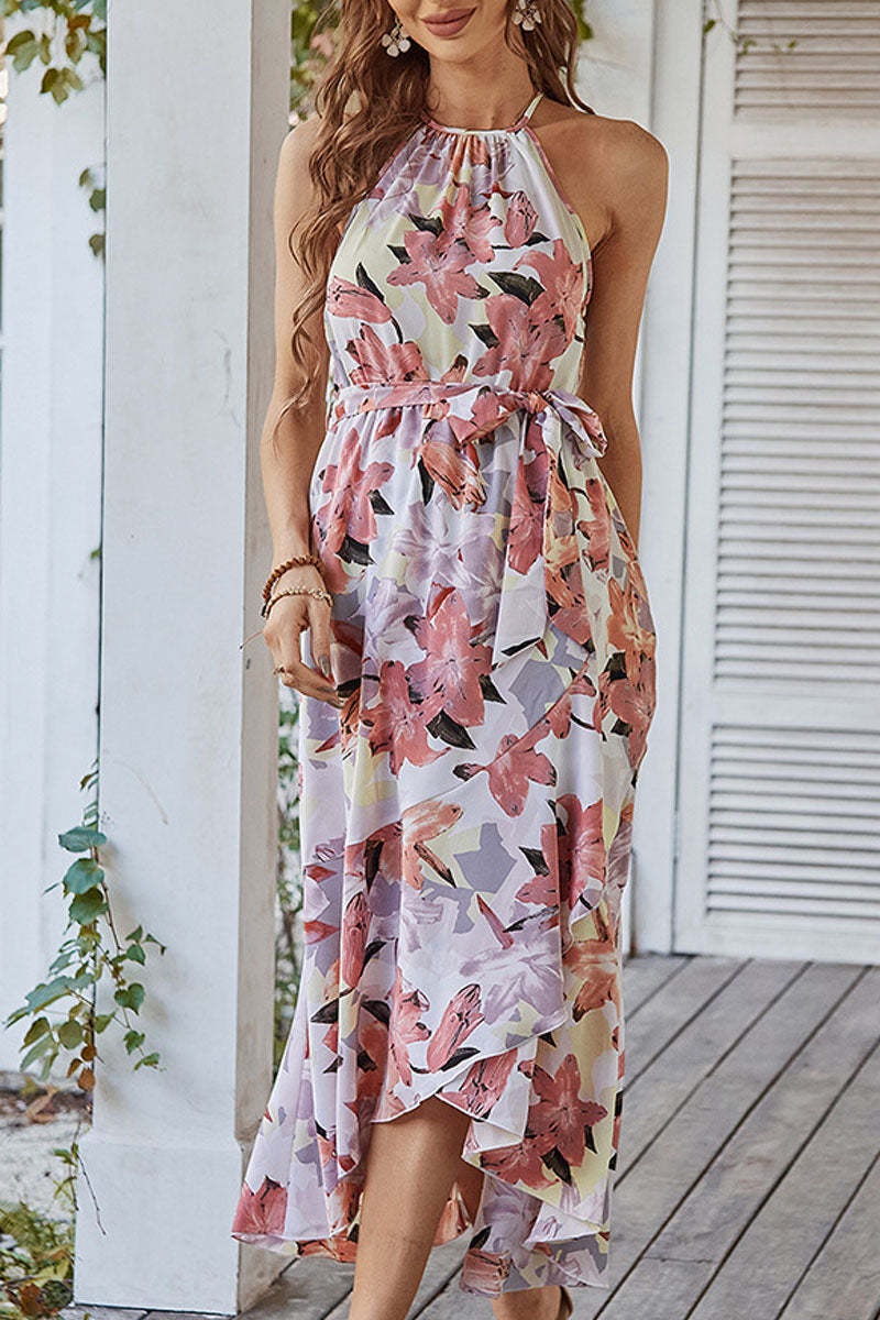 Halter Neck Maxi Dress with Contrast Panels