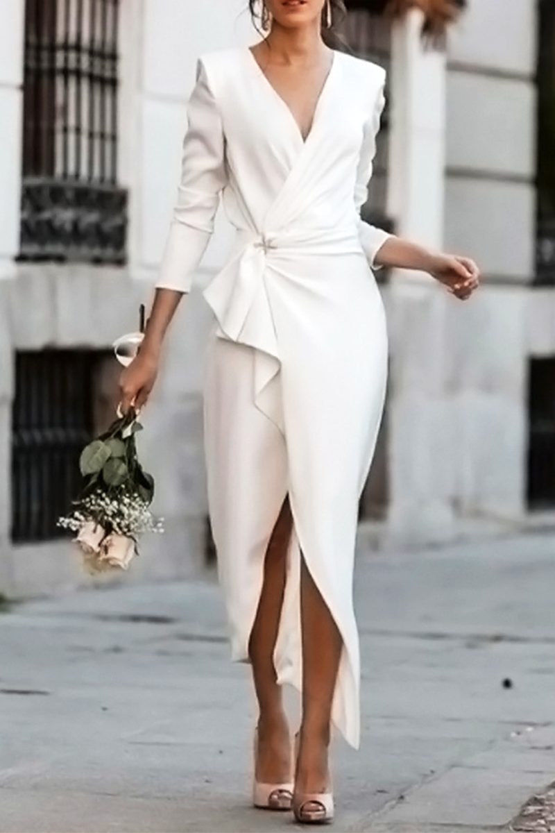 Sexy Elegant Solid Solid Color V Neck Pencil Skirt Dresses